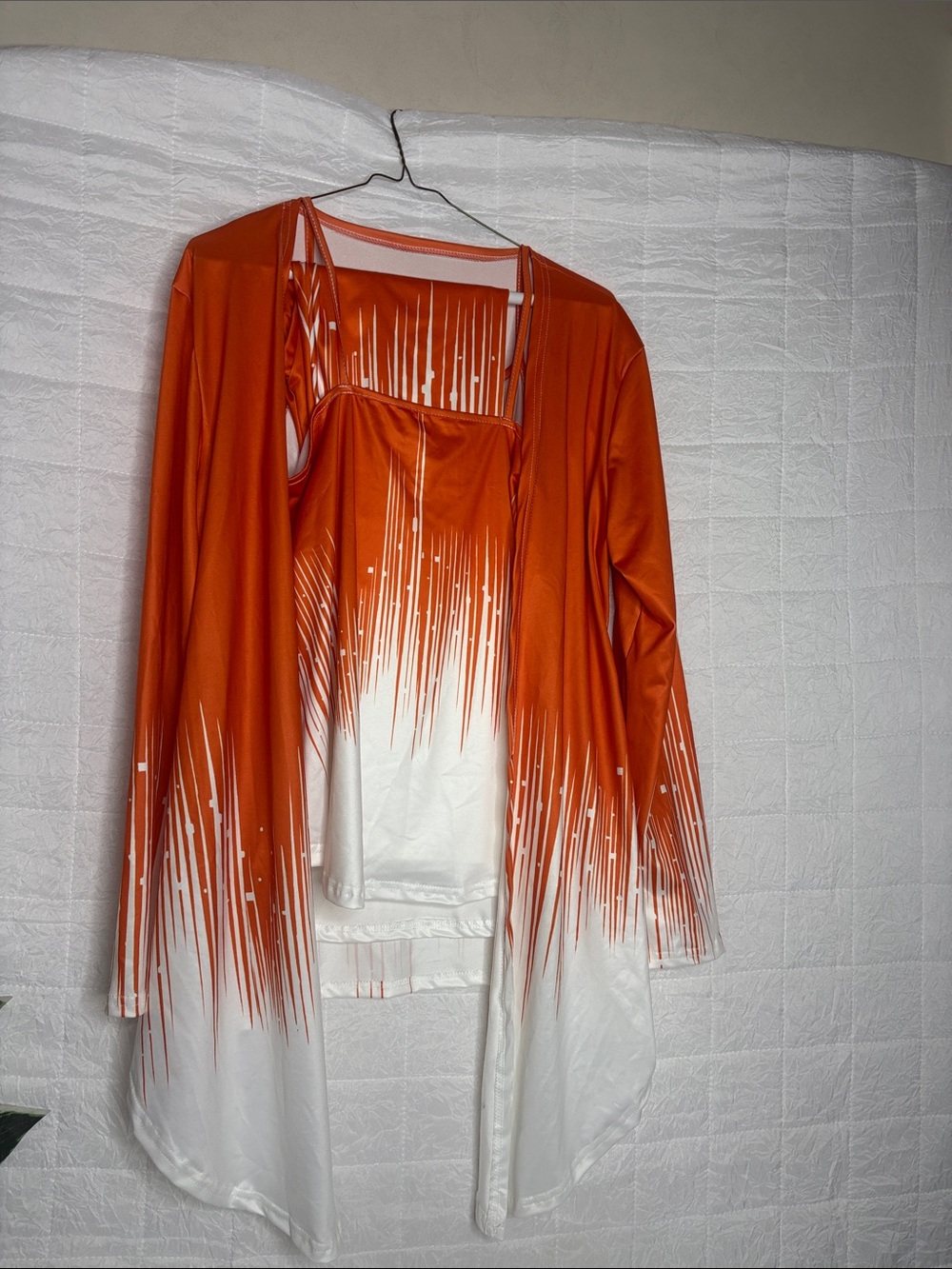 Women’s 3 Piece Duster Set Medium Orange White Tank Cardigan Outfit